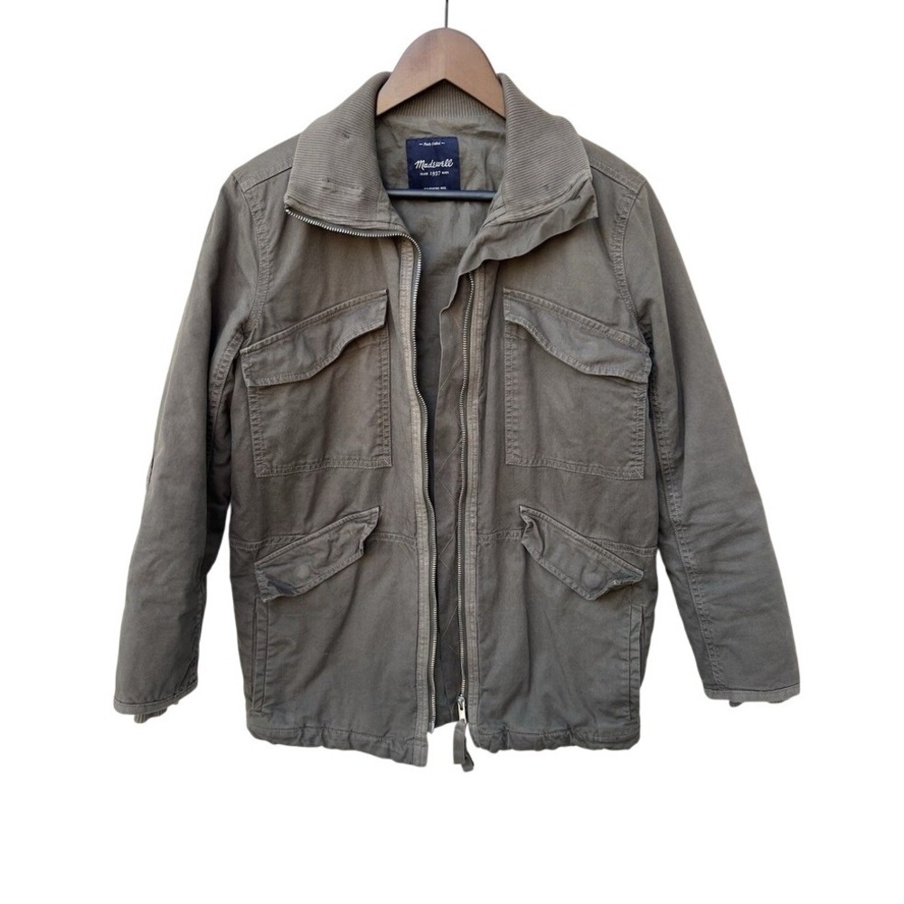 Madewell Mens XS Olive Green Cotton Canvas Utility Field Jacket Zip Front Cargo